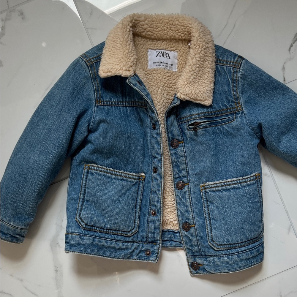Zara Kids Denim Jacket with Cream Sherpa Lining